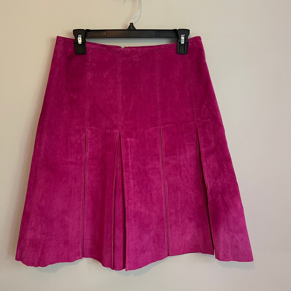 Vintage Magenta Pink Suede Pleated Midi Skirt M Barbiecore Academia Preppy Retro